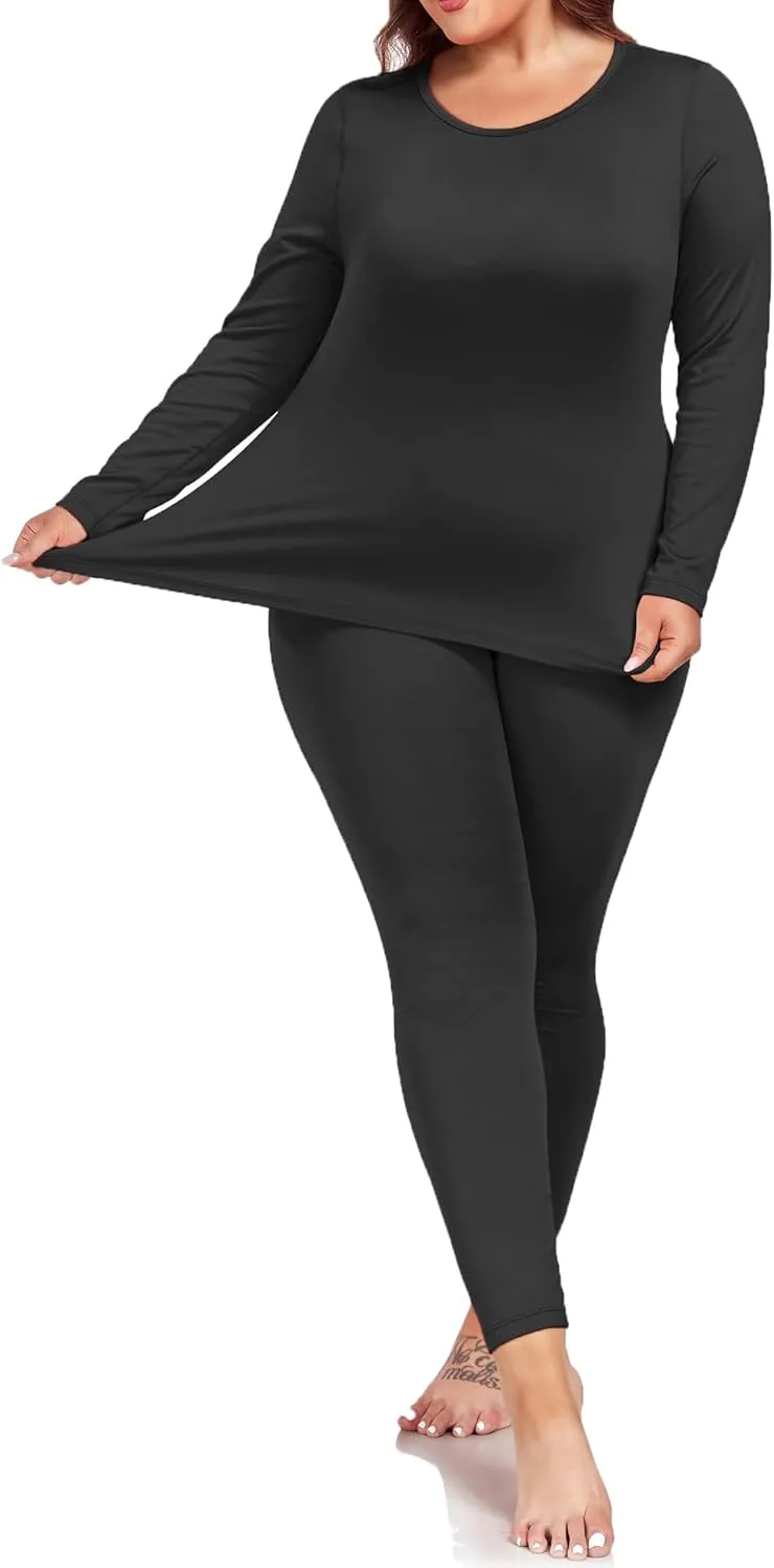 Women's Plus Size Thermal Underwear for Long Sleeve Fleece Lined Base Layer Top and Bottom Sets XL-5XL