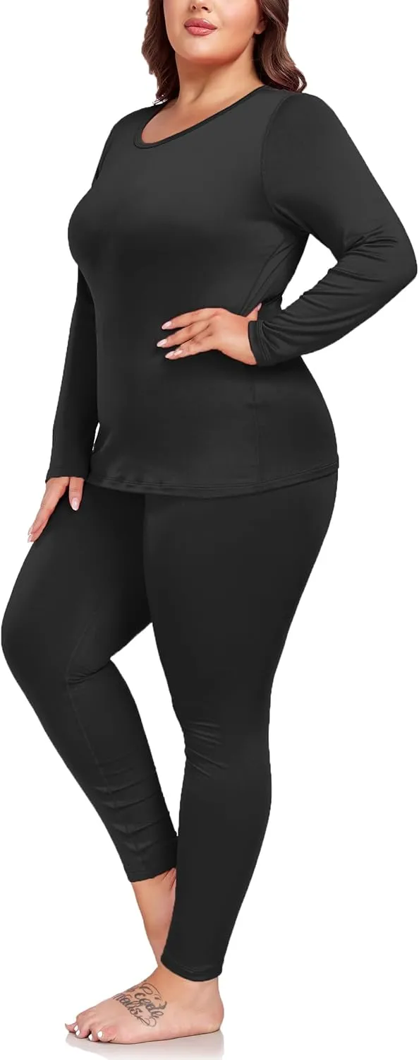 Women's Plus Size Thermal Underwear for Long Sleeve Fleece Lined Base Layer Top and Bottom Sets XL-5XL