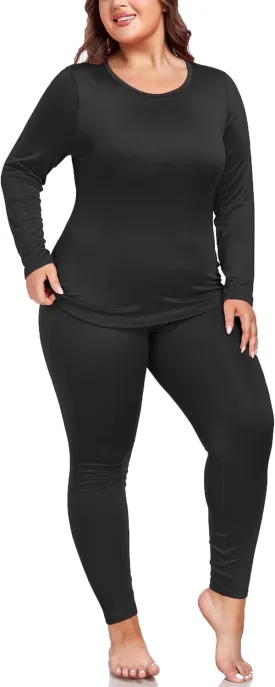 Women's Plus Size Thermal Underwear for Long Sleeve Fleece Lined Base Layer Top and Bottom Sets XL-5XL