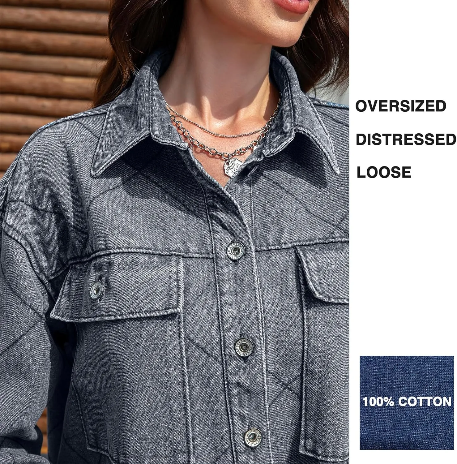 Women's Spring Denim Jacket-Lightweight Oversized Shacket with Soft Flannel Lining-Casual Everyday Wear