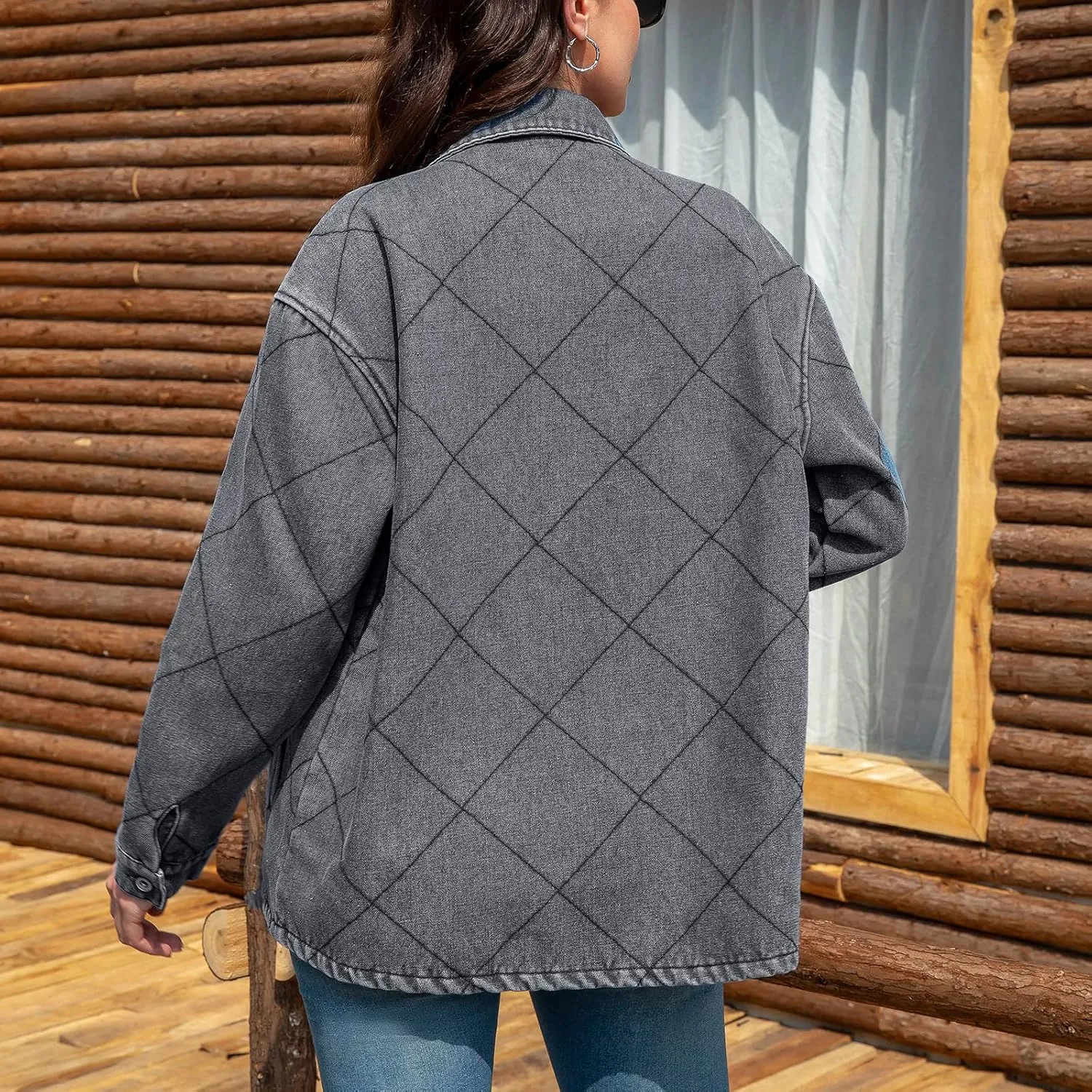 Women's Spring Denim Jacket-Lightweight Oversized Shacket with Soft Flannel Lining-Casual Everyday Wear