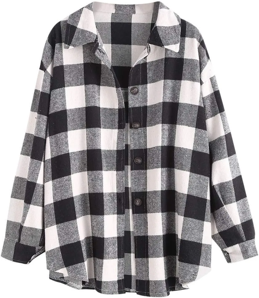 ZAFUL Womens Flannel Shacket Jacket Casual Plaid Wool Blend Button Down Long Sleeve Shirt 2024 Fall Clothes