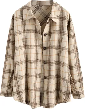 ZAFUL Womens Flannel Shacket Jacket Casual Plaid Wool Blend Button Down Long Sleeve Shirt 2024 Fall Clothes
