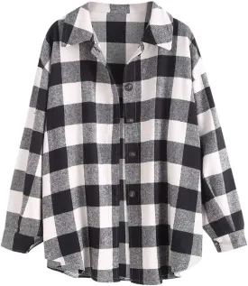 ZAFUL Womens Flannel Shacket Jacket Casual Plaid Wool Blend Button Down Long Sleeve Shirt 2024 Fall Clothes