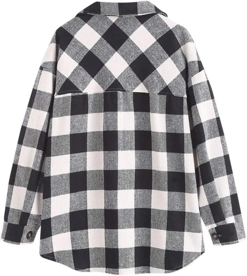 ZAFUL Womens Flannel Shacket Jacket Casual Plaid Wool Blend Button Down Long Sleeve Shirt 2024 Fall Clothes