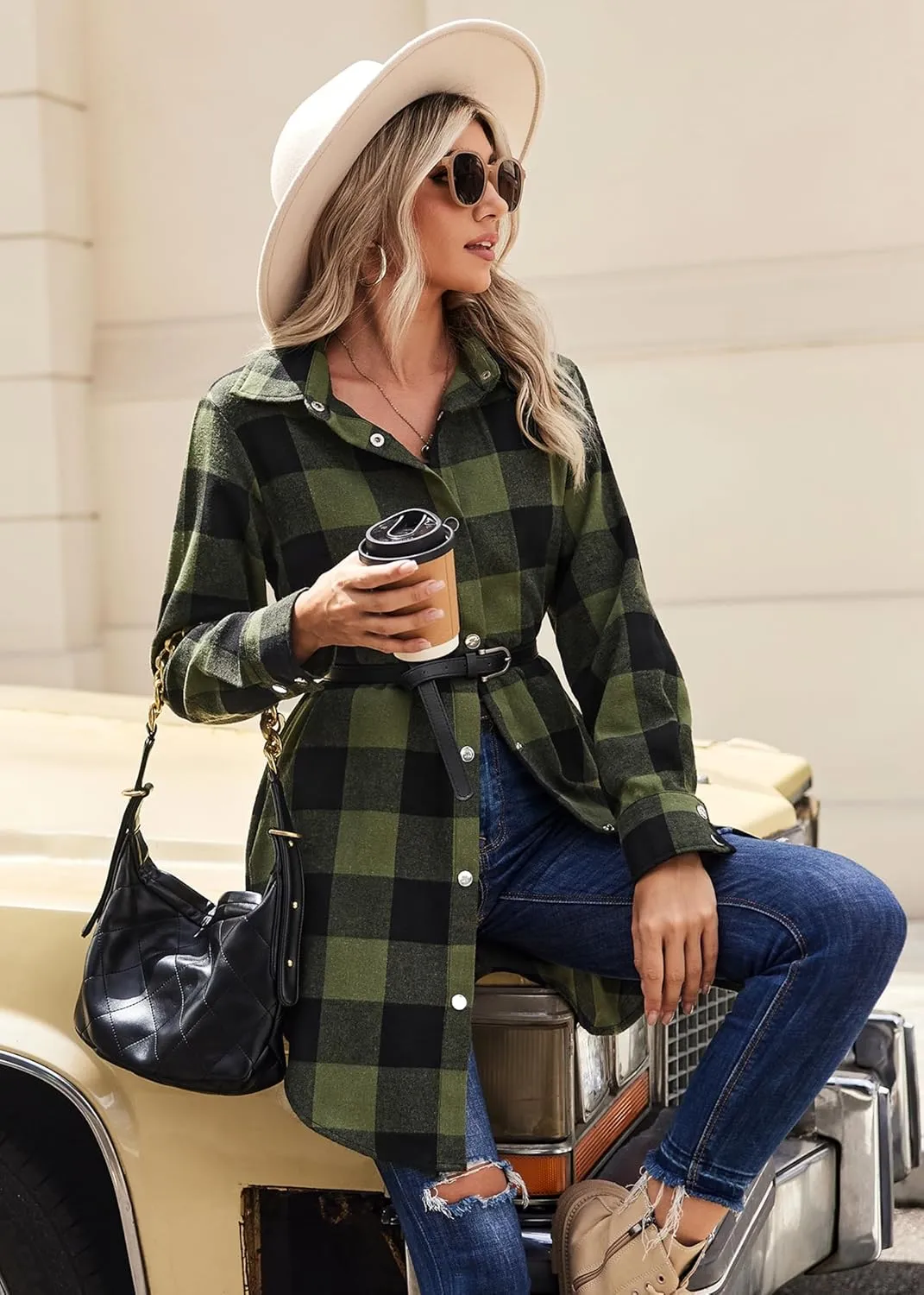 Zeagoo Flannel for Women 2025 Fall Fashion Long Sleeve Plaid Button Down Shirts Shacket Blouse Top with Pockets