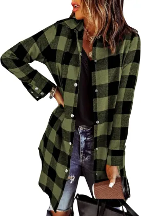 Zeagoo Flannel for Women 2025 Fall Fashion Long Sleeve Plaid Button Down Shirts Shacket Blouse Top with Pockets