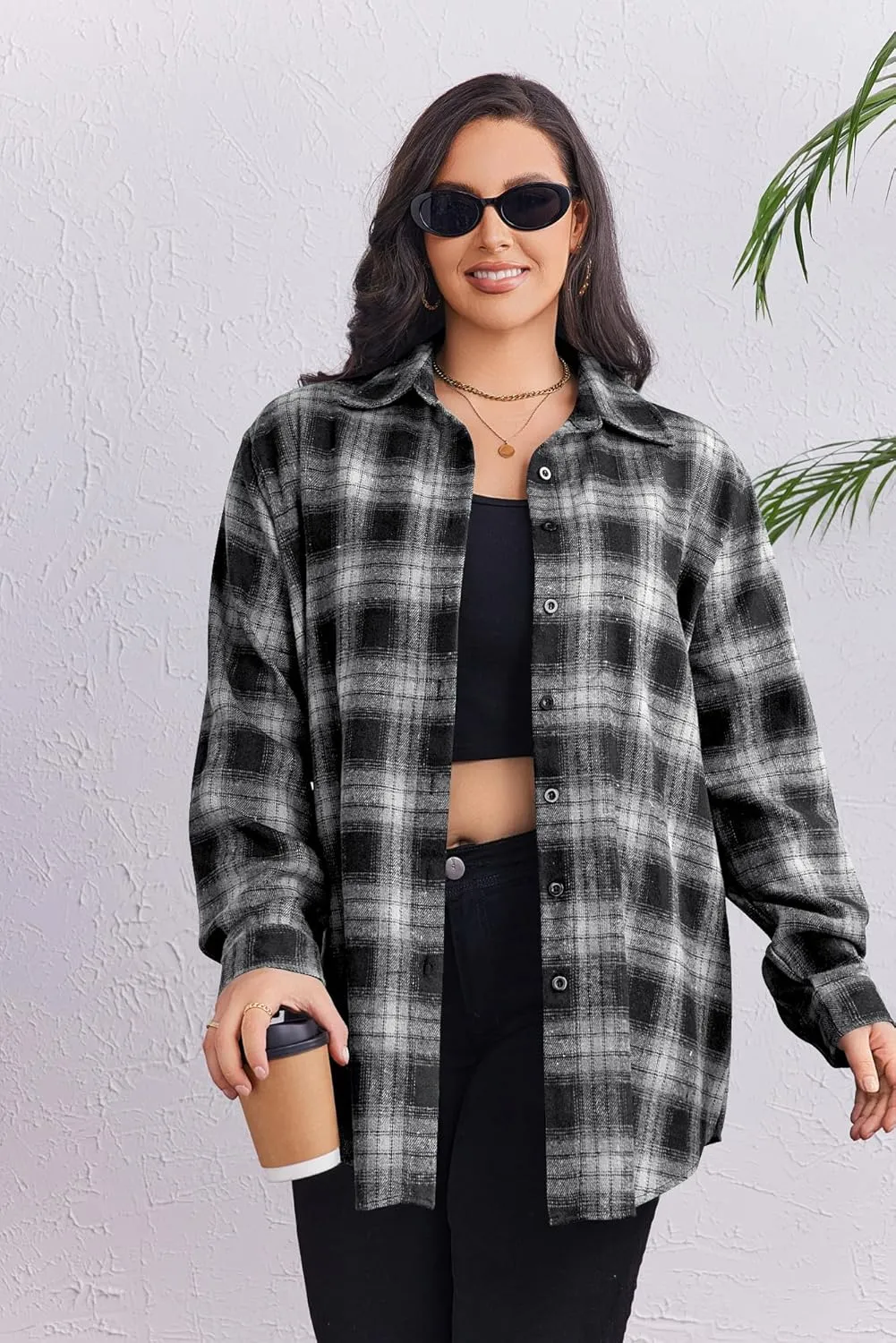 Zeagoo Womens Plus Size Flannel Shirts Plaid Shirts Long Sleeves Casual Button Down Collared Shacket Tops
