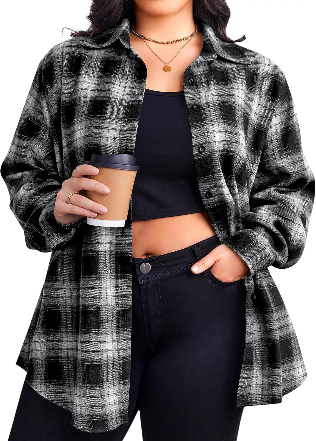 Zeagoo Womens Plus Size Flannel Shirts Plaid Shirts Long Sleeves Casual Button Down Collared Shacket Tops