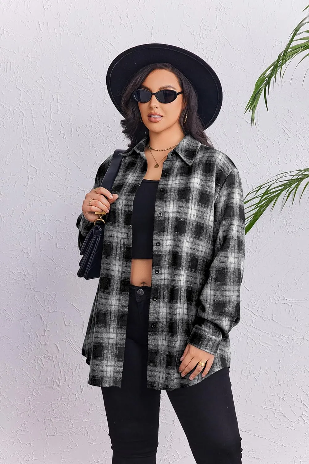 Zeagoo Womens Plus Size Flannel Shirts Plaid Shirts Long Sleeves Casual Button Down Collared Shacket Tops
