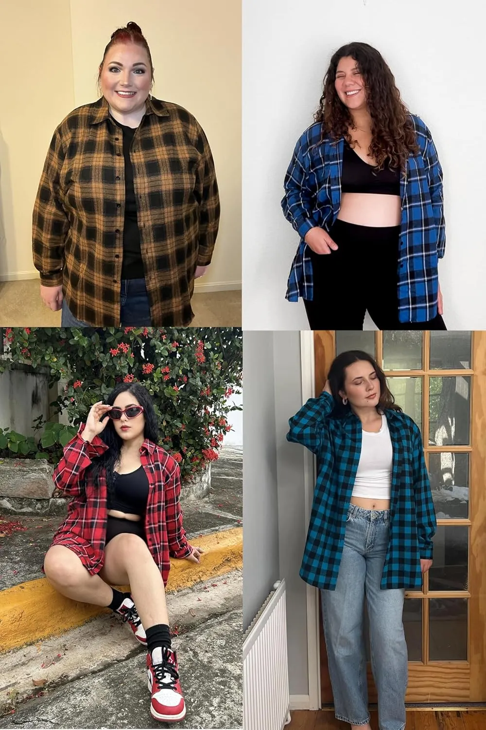 Zeagoo Womens Plus Size Flannel Shirts Plaid Shirts Long Sleeves Casual Button Down Collared Shacket Tops