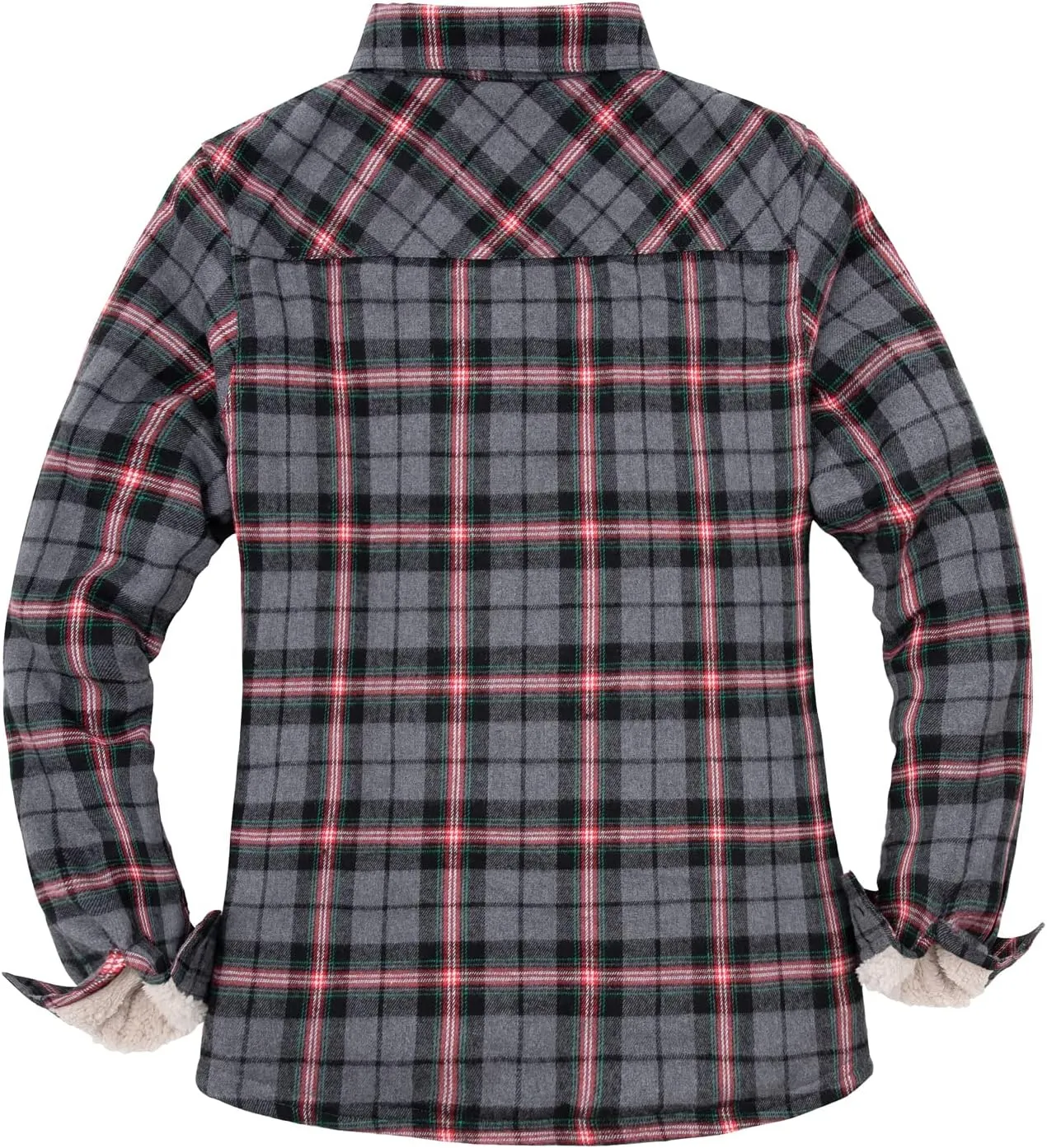 ZENTHACE Womens Sherpa Fleece Lined Flannel Jacket Button Down Plaid Flannel Shirt Jacket(All Sherpa Lining)