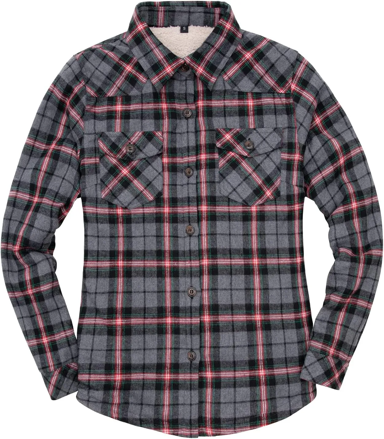 ZENTHACE Womens Sherpa Fleece Lined Flannel Jacket Button Down Plaid Flannel Shirt Jacket(All Sherpa Lining)