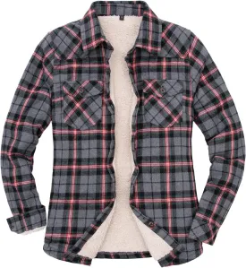 ZENTHACE Womens Sherpa Fleece Lined Flannel Jacket Button Down Plaid Flannel Shirt Jacket(All Sherpa Lining)