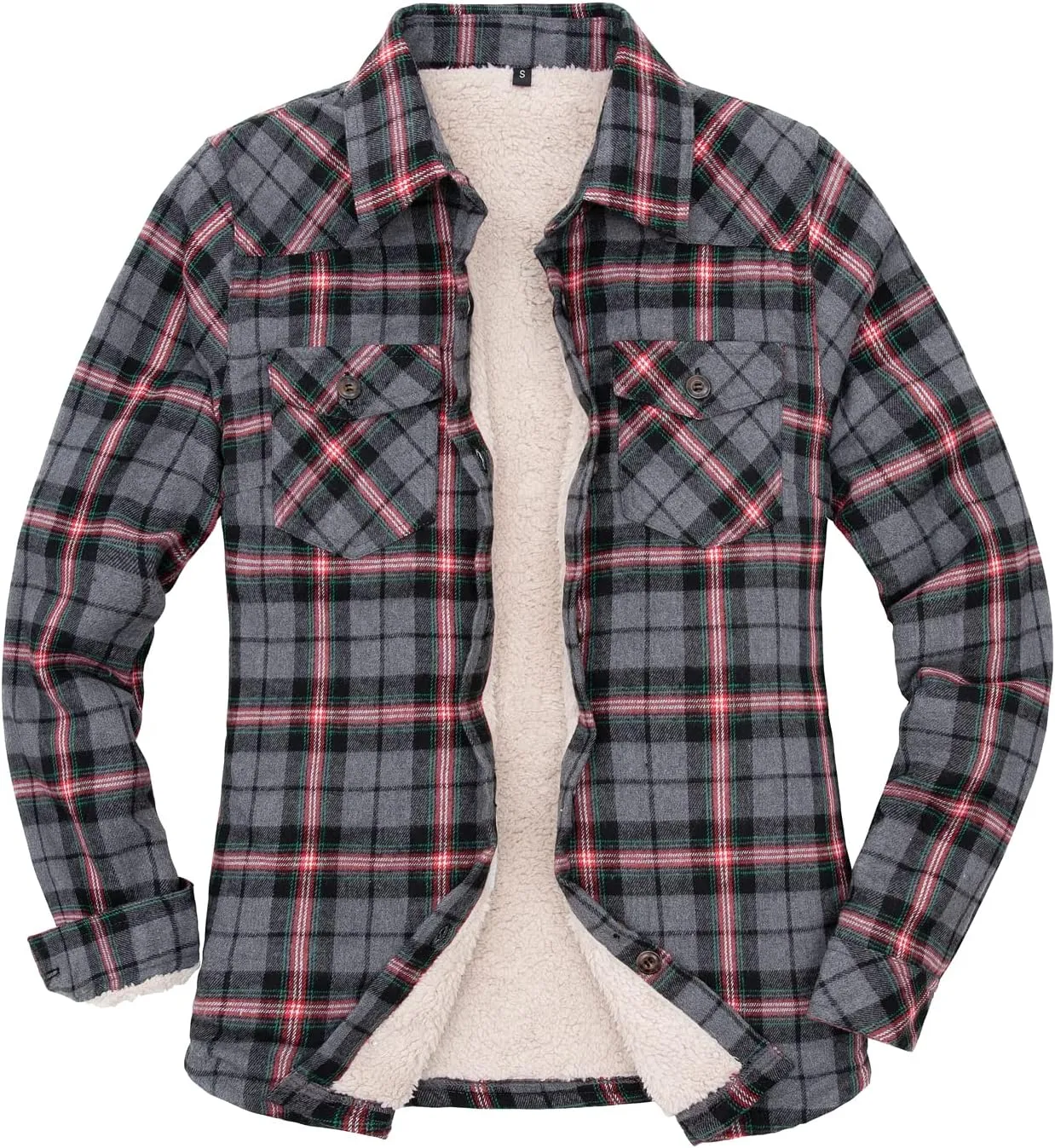 ZENTHACE Womens Sherpa Fleece Lined Flannel Jacket Button Down Plaid Flannel Shirt Jacket(All Sherpa Lining)