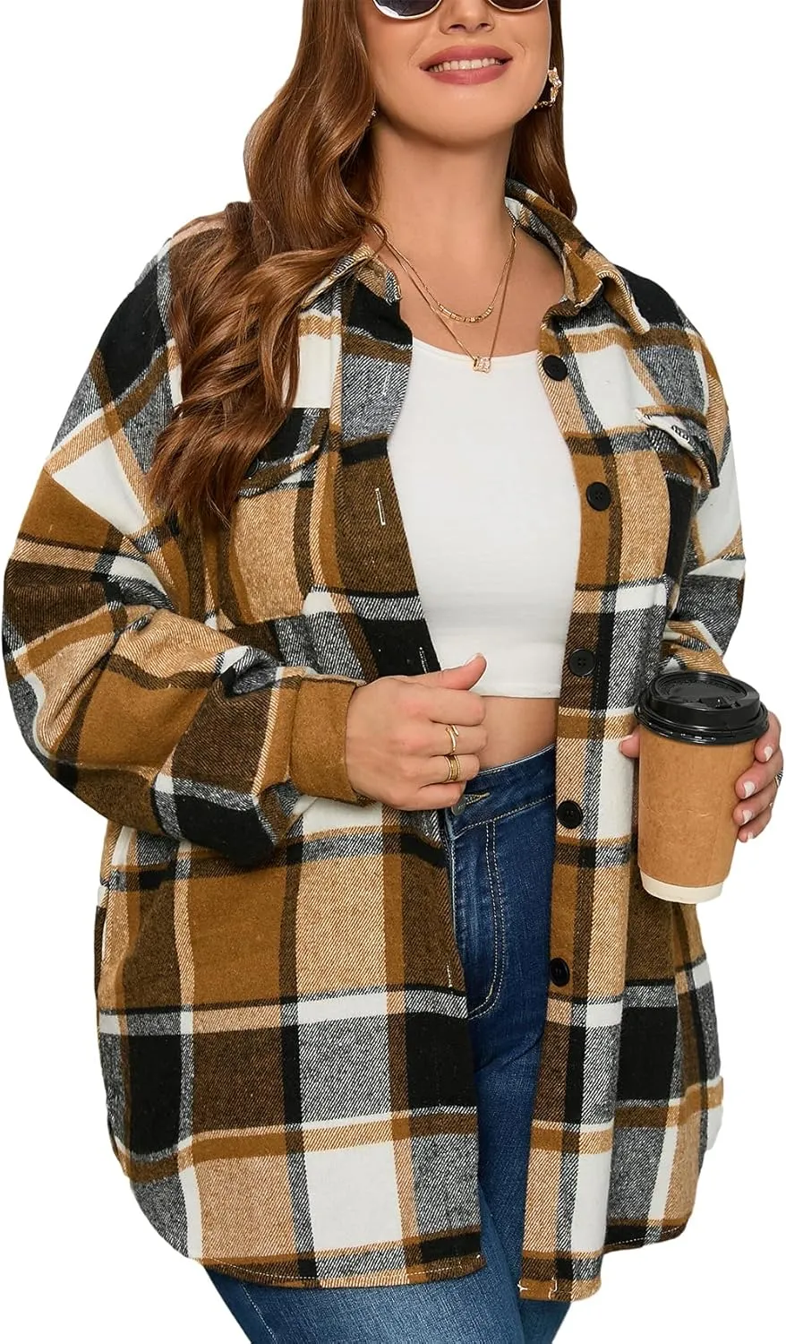 ZOMVA 2024 Women's 1X-5X Plus Size Flannel Plaid Corduroy Shacket Jacket Oversized Button Down Coats Shirts Winter Fall