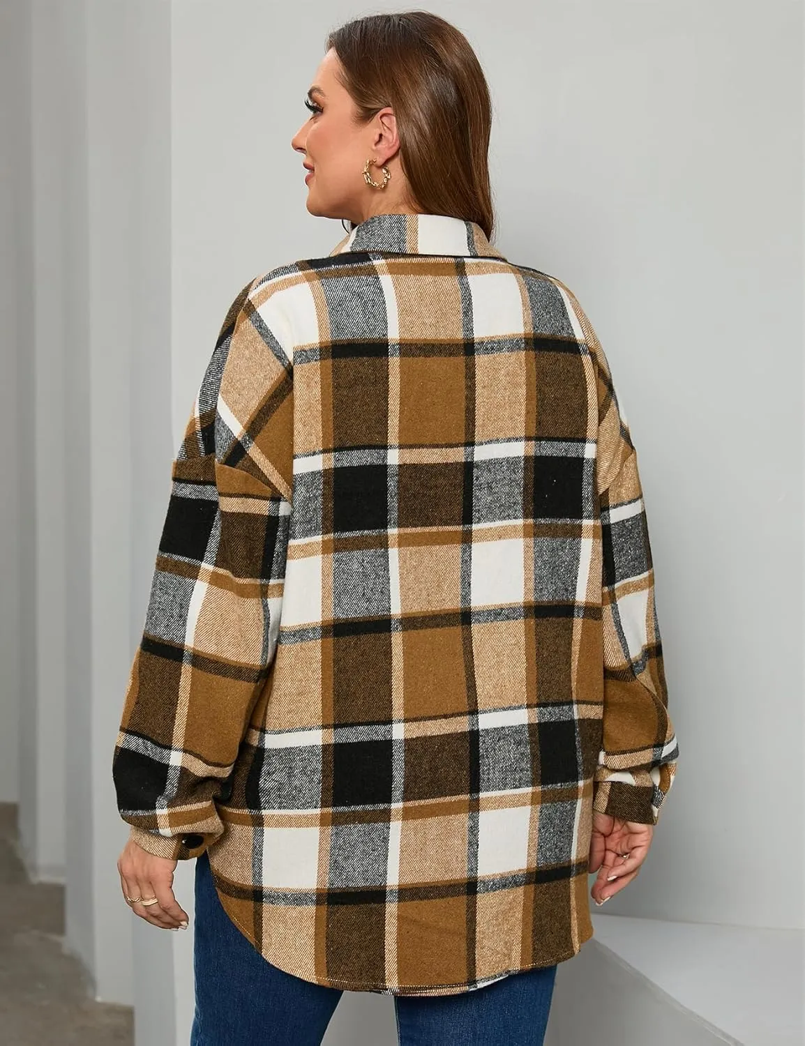 ZOMVA 2024 Women's 1X-5X Plus Size Flannel Plaid Corduroy Shacket Jacket Oversized Button Down Coats Shirts Winter Fall