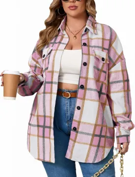 ZOMVA 2024 Women's 1X-5X Plus Size Flannel Plaid Corduroy Shacket Jacket Oversized Button Down Coats Shirts Winter Fall