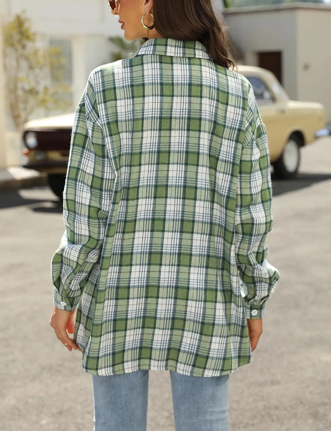 Zontroldy Plaid Flannel Shirts for Women Oversized Long Sleeve Button Down Buffalo Plaid Shirt Blouse Tops