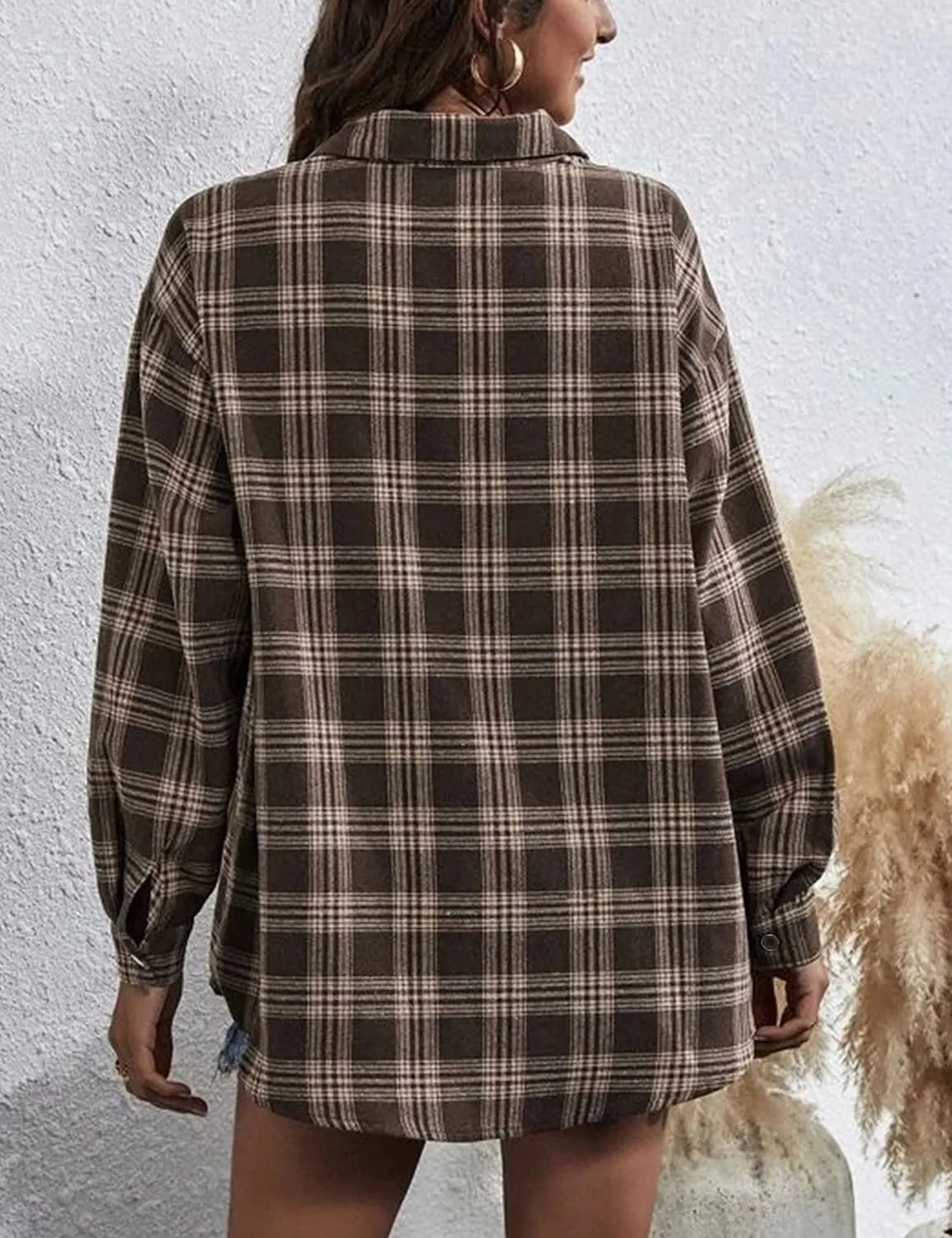 Zontroldy Womens Flannel Plaid Shirts Oversized Lightweight Buffalo Plaid Button Down Shirt Blouse Tops