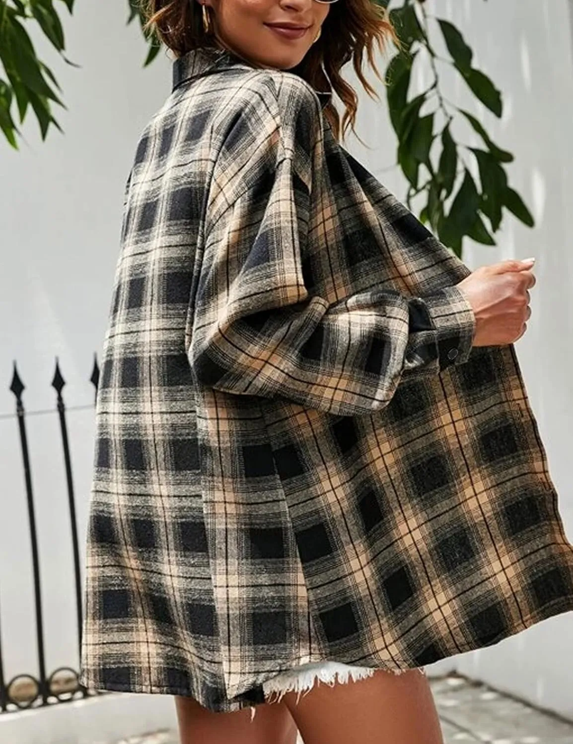 Zontroldy Womens Flannel Plaid Shirts Oversized Lightweight Buffalo Plaid Button Down Shirt Blouse Tops