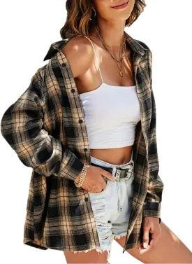 Zontroldy Womens Flannel Plaid Shirts Oversized Lightweight Buffalo Plaid Button Down Shirt Blouse Tops