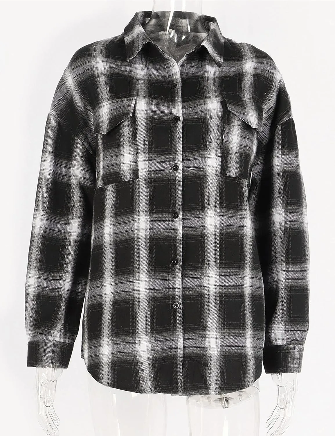 Zontroldy Womens Flannel Plaid Shirts Oversized Lightweight Buffalo Plaid Button Down Shirt Blouse Tops