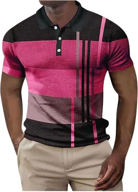 ZYXTIM Men's Short Sleeve Polo Shirt Waffle Knit Button Up Colorblock Stylish Classic Fit Lapel Work Sports Golf Tee Tops