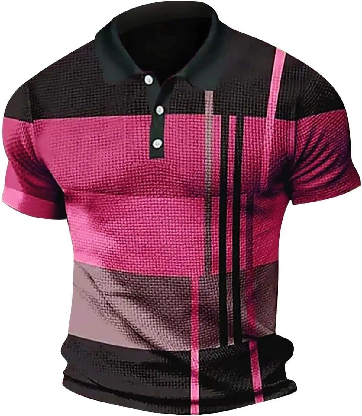 ZYXTIM Men's Short Sleeve Polo Shirt Waffle Knit Button Up Colorblock Stylish Classic Fit Lapel Work Sports Golf Tee Tops